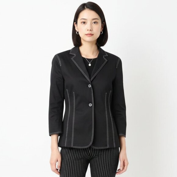 Neiman Marcus Black Ribbed Long Sleeve Button Up Tailored Blazer Jacket 6 - Picture 1 of 6